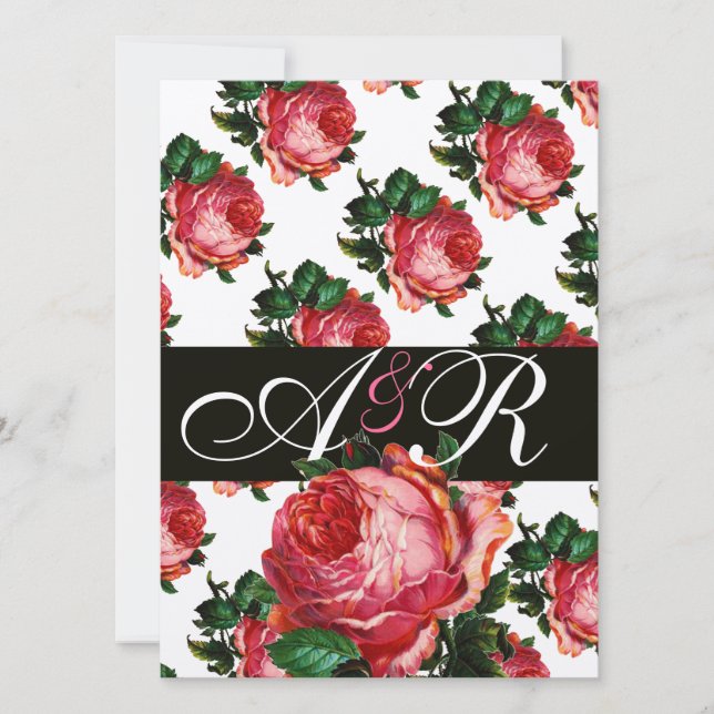 INVITATION MONOGRAMME FLORAL ROSE ROSE BELLE (Devant)