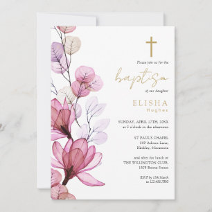 Invitation Monogramme floral transparent rose poussiéreux pou
