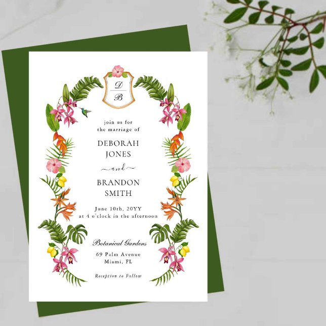 Invitation Monogramme Floral Tropical & Verdure (Créateur téléchargé)