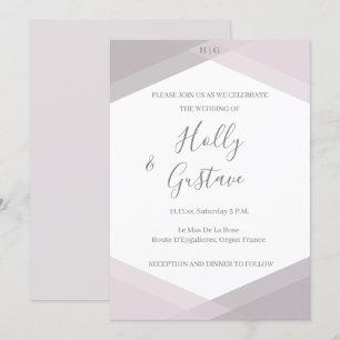 Invitation Monogramme géométrique rose gris moderne Mariage c