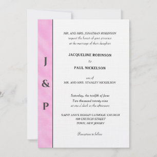 Invitation Monogramme Gris Aquarelle Rose Clair