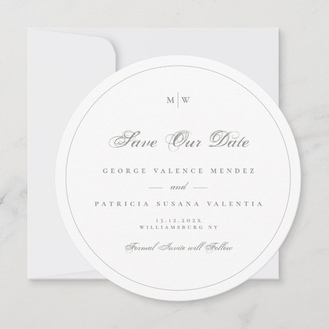 Invitation Monogramme Gris Gris Vert Cadre Photo Enregistrer  (Devant)