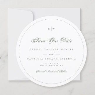 Invitation Monogramme Gris Gris Vert Cadre Photo Enregistrer 