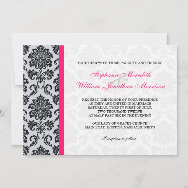 Invitation Monogramme Hot Rose Damask (Devant)
