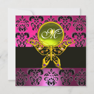 Invitation MONOGRAMME HYPER BUTTERFLY, rose violet damé jaune