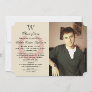 Invitation Monogramme initial unique - Diplôme photo rouge