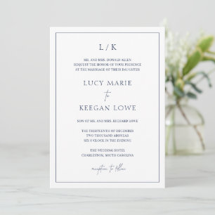 Invitation Monogramme intemporel Marine Bleu Mariage élégant