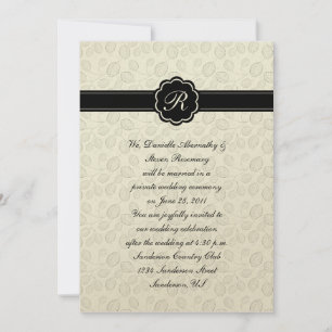 Invitation Monogramme ivoire et feuilles noires Cele Mariage