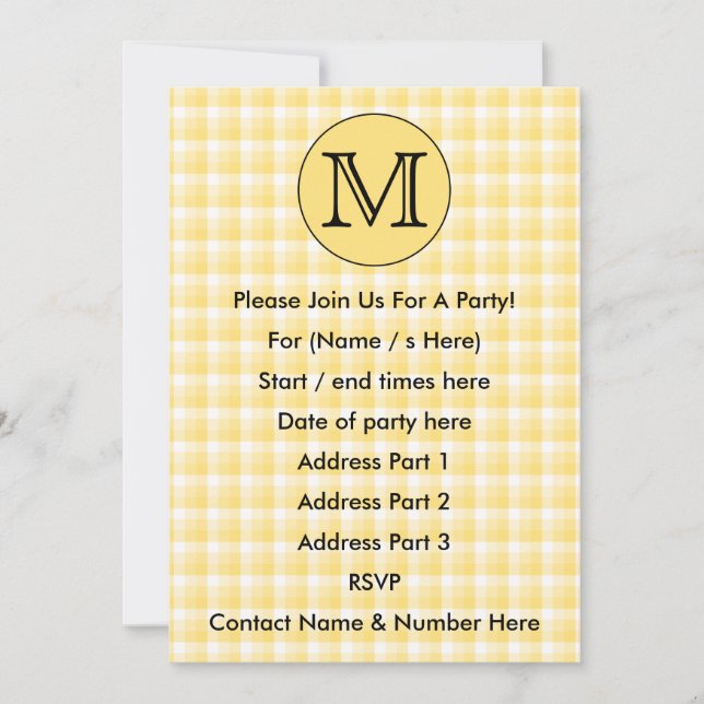 Invitation Monogramme jaune. Lettre personnalisée et Motif de (Devant)
