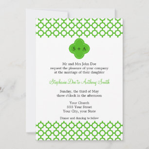 Invitation Monogramme Kelly Green Quatrefoil Motif Mariage
