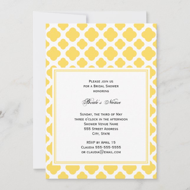 Invitation Monogramme Lemon Jaune et blanc Quatrefoil Motif (Devant)