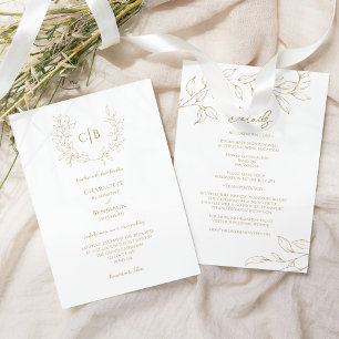 Invitation Monogramme Mariage classique de verdure or tout en