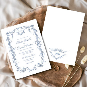 Invitation Monogramme Mariage de Floral Bleu Victorien
