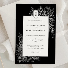 Invitation Monogramme Mariage de verdure noir et blanc