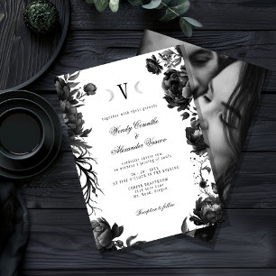 Invitation Monogramme Mariage gothique classique Lune blanche
