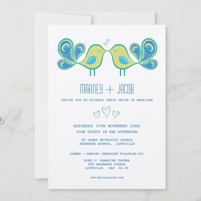 Invitation Monogramme Mariage Inséparable Peacock moderne (Devant)