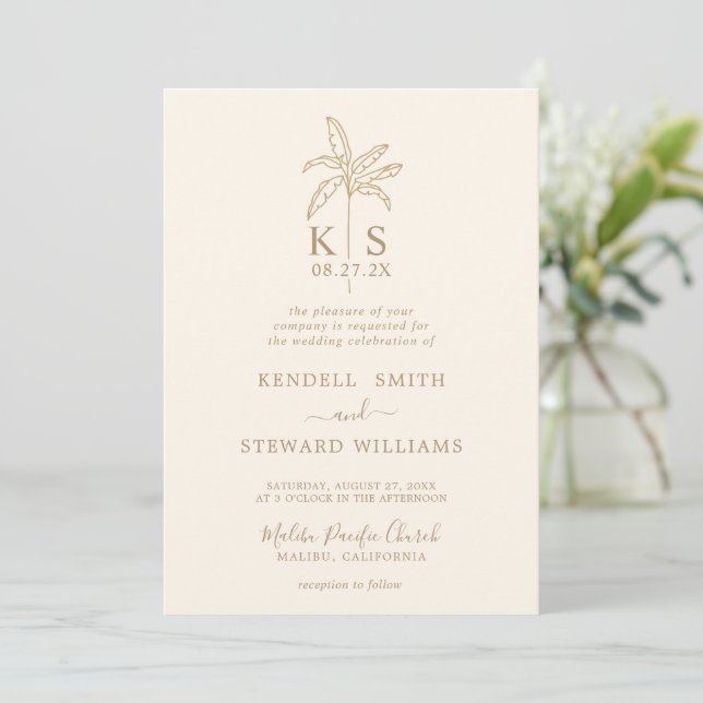 Invitation Monogramme Mariage Logo Palm Tree (Debout devant)