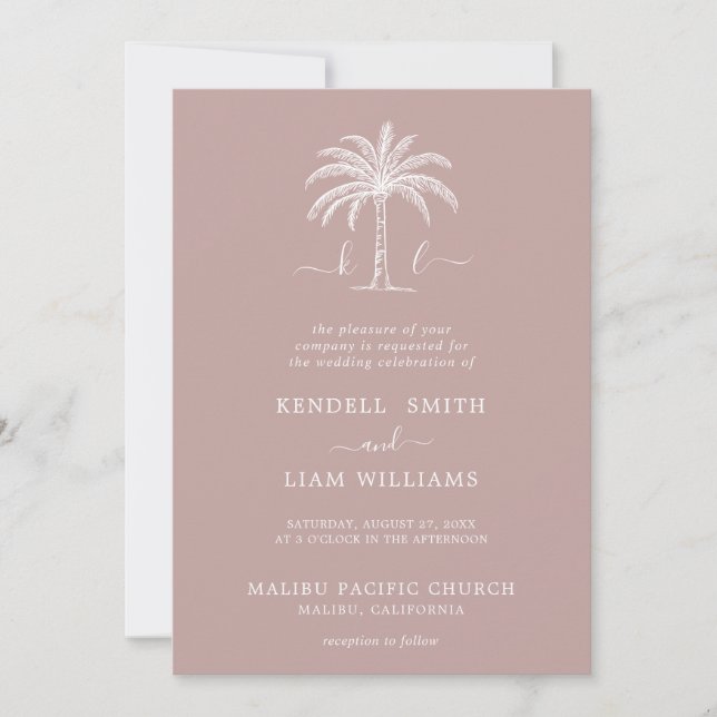 Invitation Monogramme Mariage Logo Palm Tree (Devant)