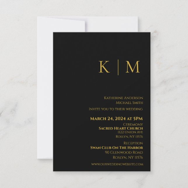 Invitation Monogramme-Mariage noir et or-noir (Devant)