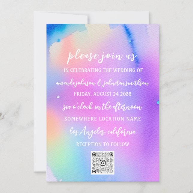 Invitation Monogramme mariage QR Code Holographique rose (Devant)