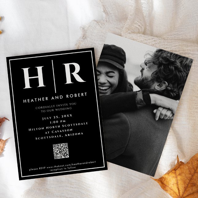 Invitation Monogramme mariage Simple Classic Minimal QR Code (Créateur téléchargé)