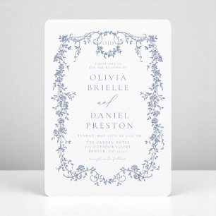 Invitation Monogramme Mariage victorien bleu Dusty