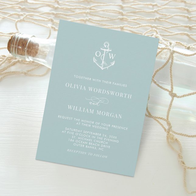 Invitation Monogramme marine Ancre Mariage minimal (Créateur téléchargé)