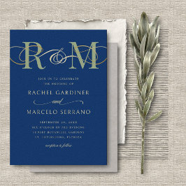 Invitation Monogramme Marine Olive Sage Green QR Code Mariage