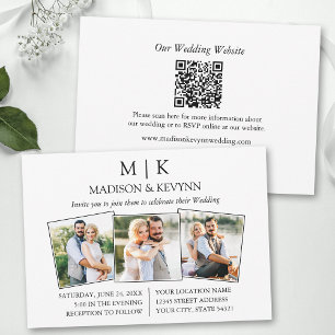 Invitation Monogramme minimal 3 photo Code QR Mariage