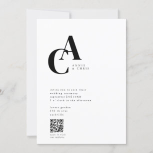Invitation Monogramme, minimal, moderne, code QR,