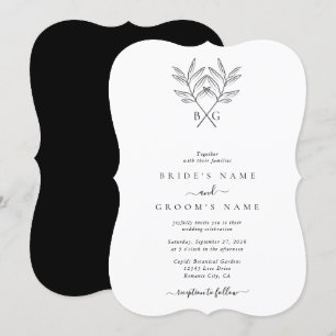 Invitation Monogramme minimaliste botanique rustique Mariage