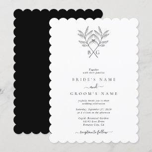 Invitation Monogramme minimaliste botanique rustique Mariage
