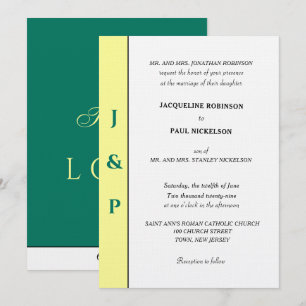 Invitation Monogramme minimaliste jaune vert tropical