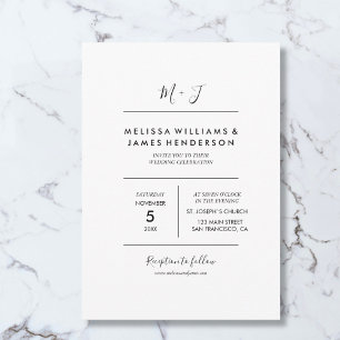 Invitation Monogramme minimaliste manuscrit photo Mariage