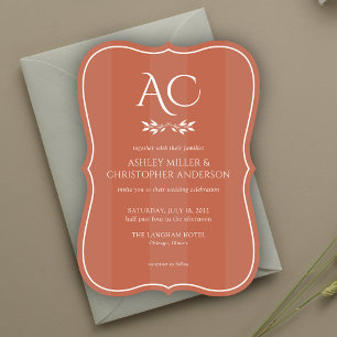 Invitation Monogramme minimaliste Mariage rouge en cuivre ray