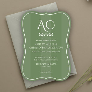 Invitation Monogramme minimaliste Mariage vert rayé