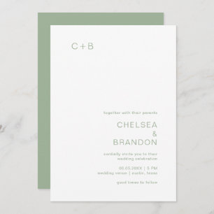 Invitation Monogramme minimaliste Mariage vert Sage simple