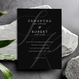 Invitation Monogramme minimaliste moderne Mariage noir et bla