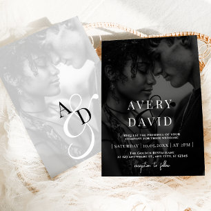 Invitation Monogramme minimaliste moderne Mariage noir photo