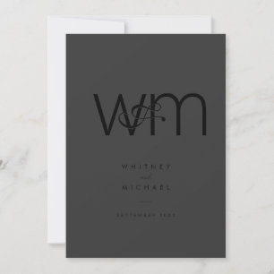 Invitation Monogramme minimaliste moderne Matte Mariage noir