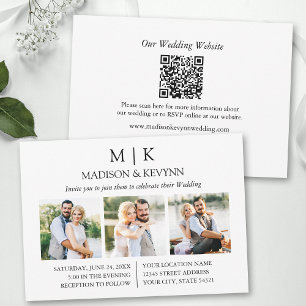 Invitation Monogramme minimaliste moderne QR Code 3 Mariage p