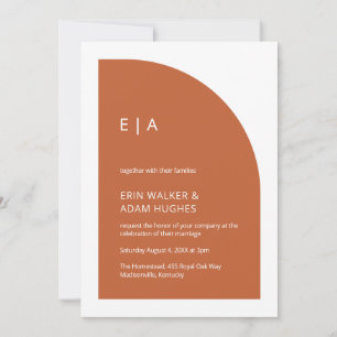 Invitation Monogramme minimaliste orange brûlé Mariage demi-a