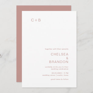 Invitation Monogramme minimaliste simple Dusty Rose Mariage