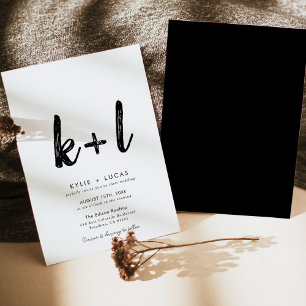 Invitation Monogramme minimaliste simple Mariage noir et blan