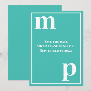 Invitation Monogramme minuscule tendance Turquoise Save the D