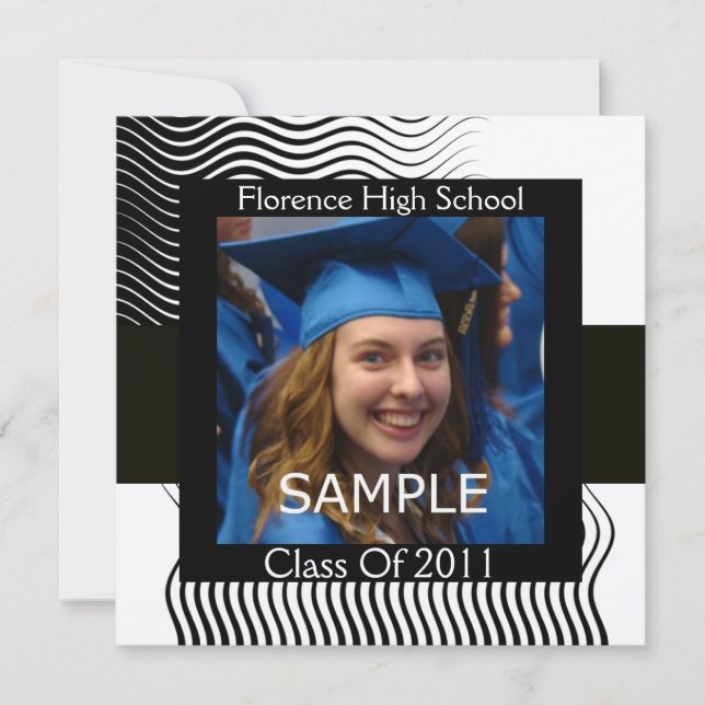 Invitation MONOGRAMME MODÈLE PHOTO DE VAGUES ÉLÉGANTES, noir  (Devant)