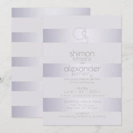 Invitation Monogramme moderne |Bandes Shimmer Argent Violet