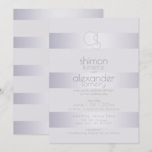 Invitation Monogramme moderne Bandes Shimmer Argent Violet