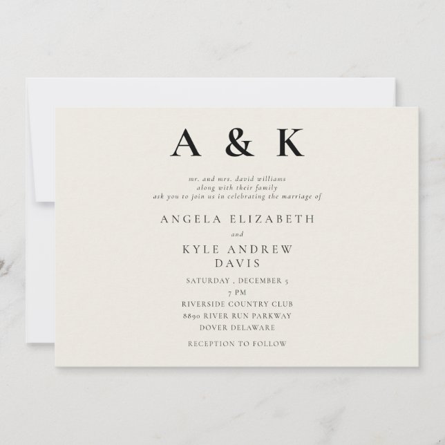 Invitation Monogramme moderne Beige Mariage horizontal modern (Devant)