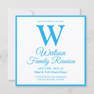 Invitation Monogramme moderne Bleu clair Bleu rayures Famille